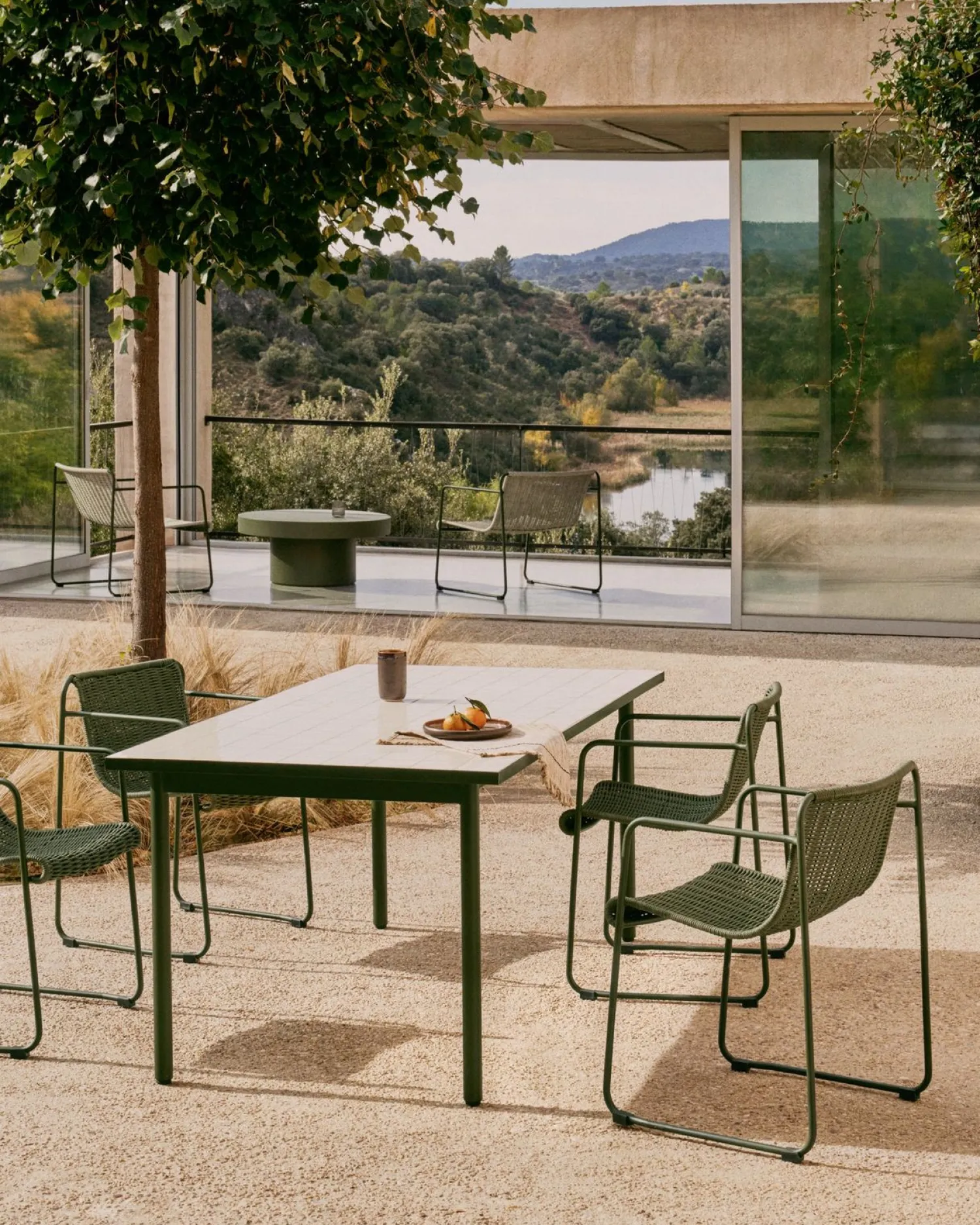 Tuintafels-Kave Home Maurina Ecru Tuintafel Donkergroen, Ecru