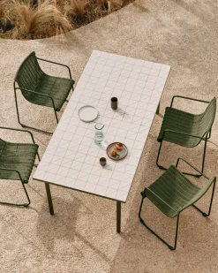 Tuintafels-Kave Home Maurina Ecru Tuintafel Donkergroen, Ecru