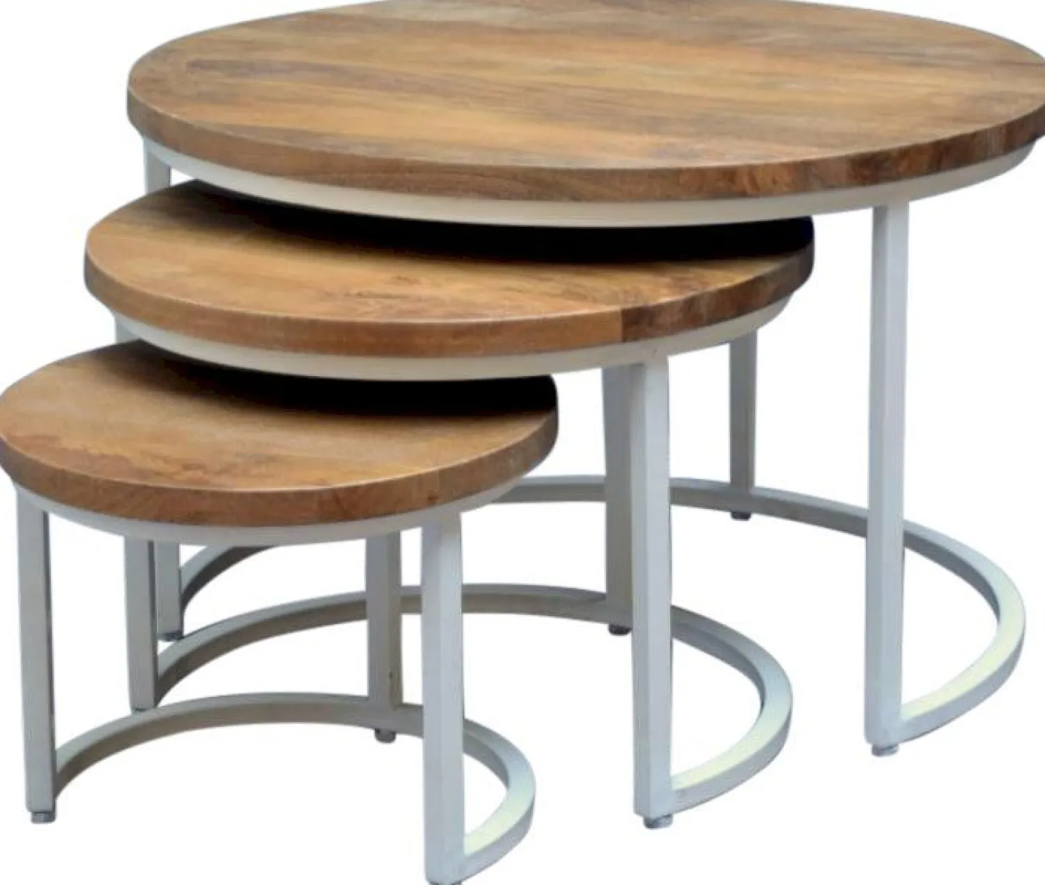 Houten Bijzettafels|Industriële Bijzettafels-Trendhopper Max Bijzettafelset Wit, Bruin