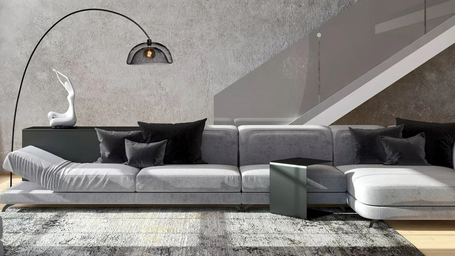 Industriële Vloerlampen|Vloerlampen-Lucide Mesh Boog Vloerlamp Zwart