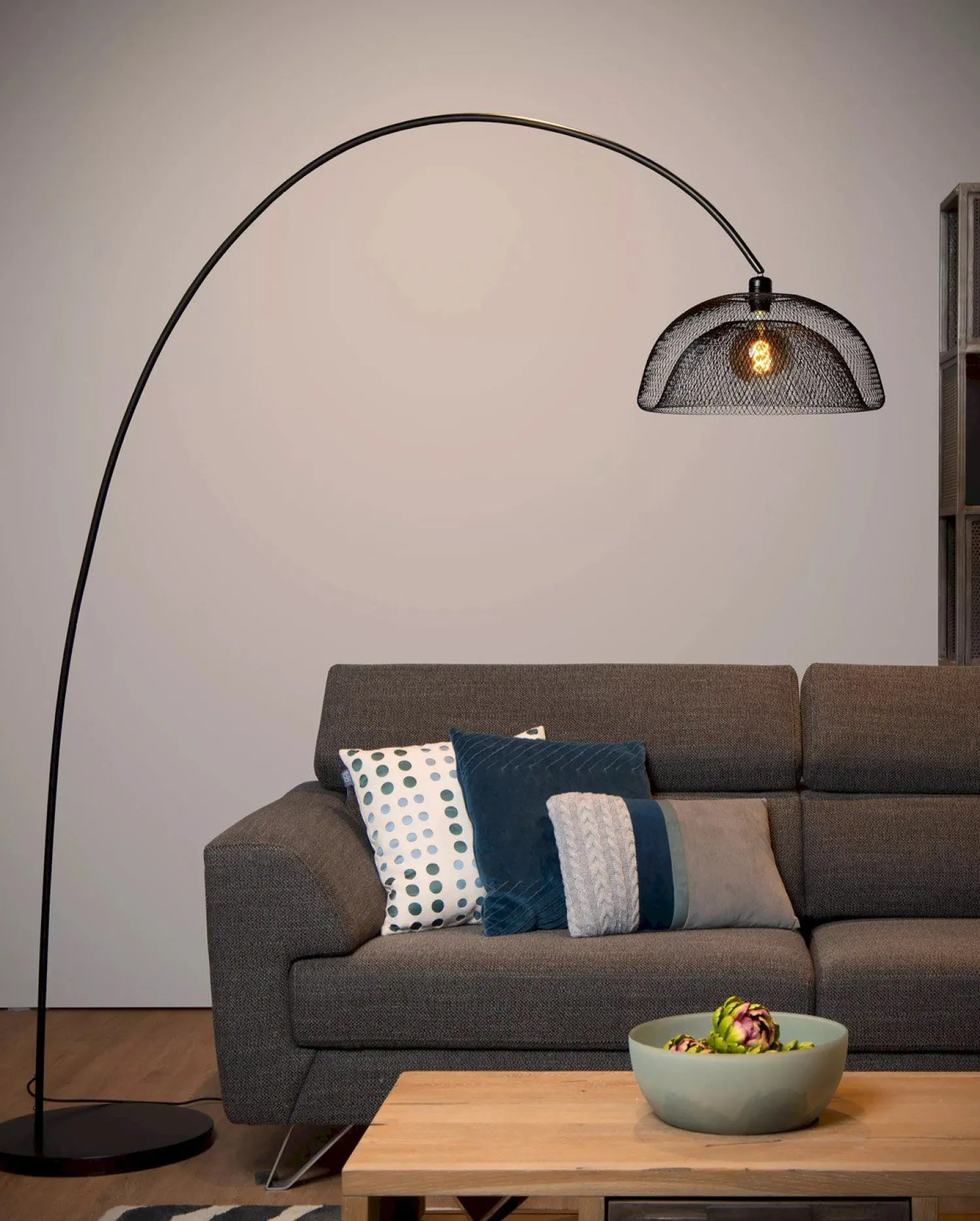 Industriële Vloerlampen|Vloerlampen-Lucide Mesh Boog Vloerlamp Zwart