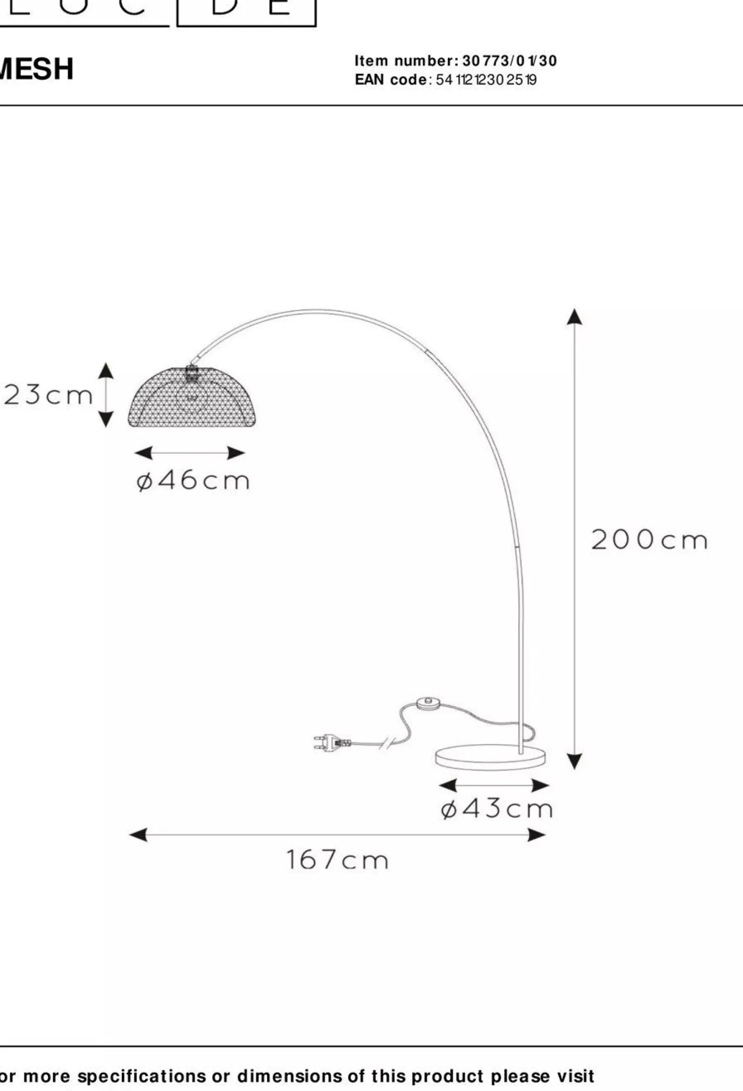 Industriële Vloerlampen|Vloerlampen-Lucide Mesh Boog Vloerlamp Zwart