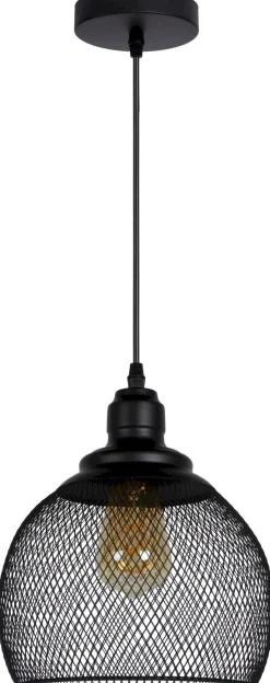 Industriële Hanglampen|Industriële Hanglampen-Lucide Mesh Hanglamp Zwart