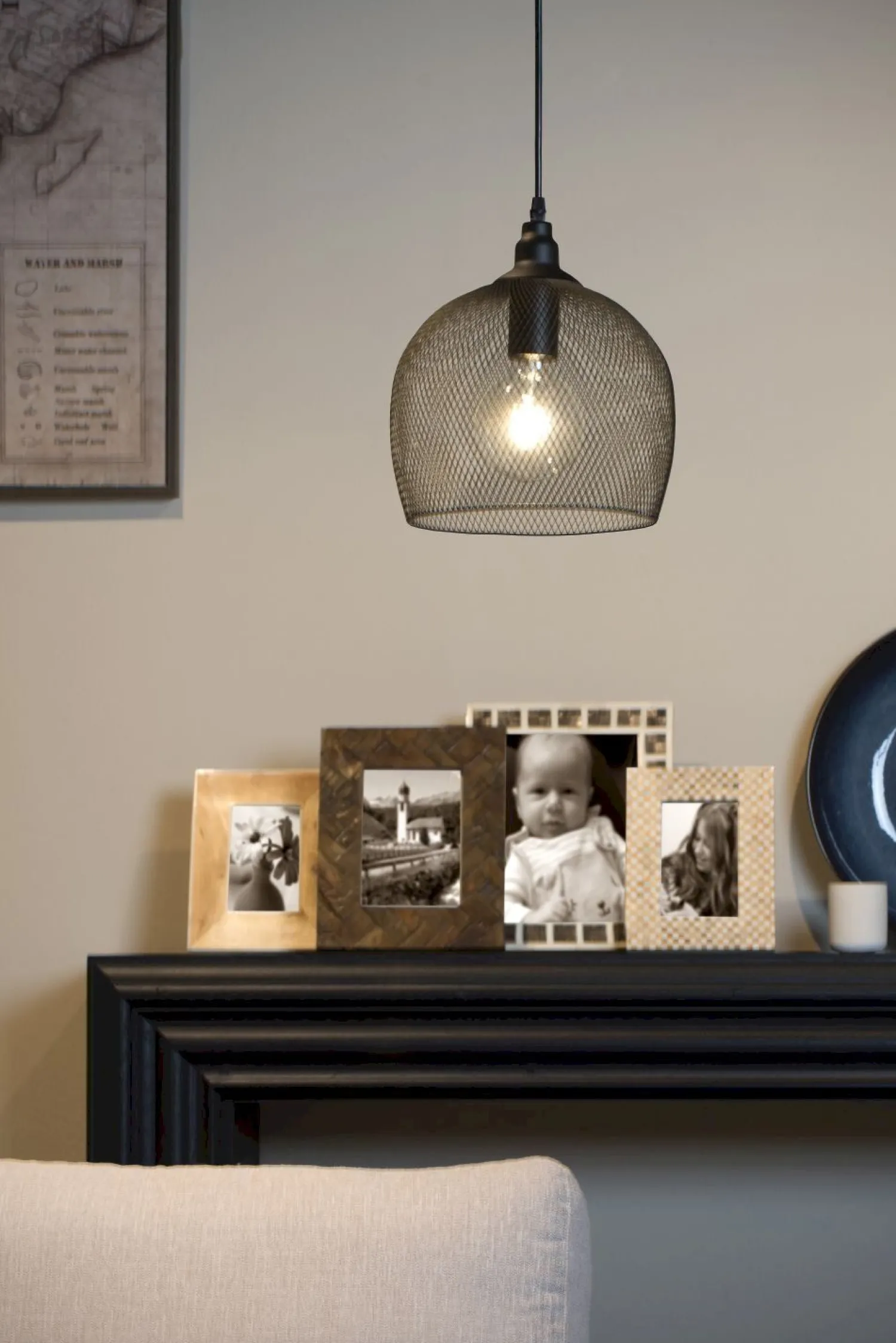 Industriële Hanglampen|Industriële Hanglampen-Lucide Mesh Hanglamp Zwart