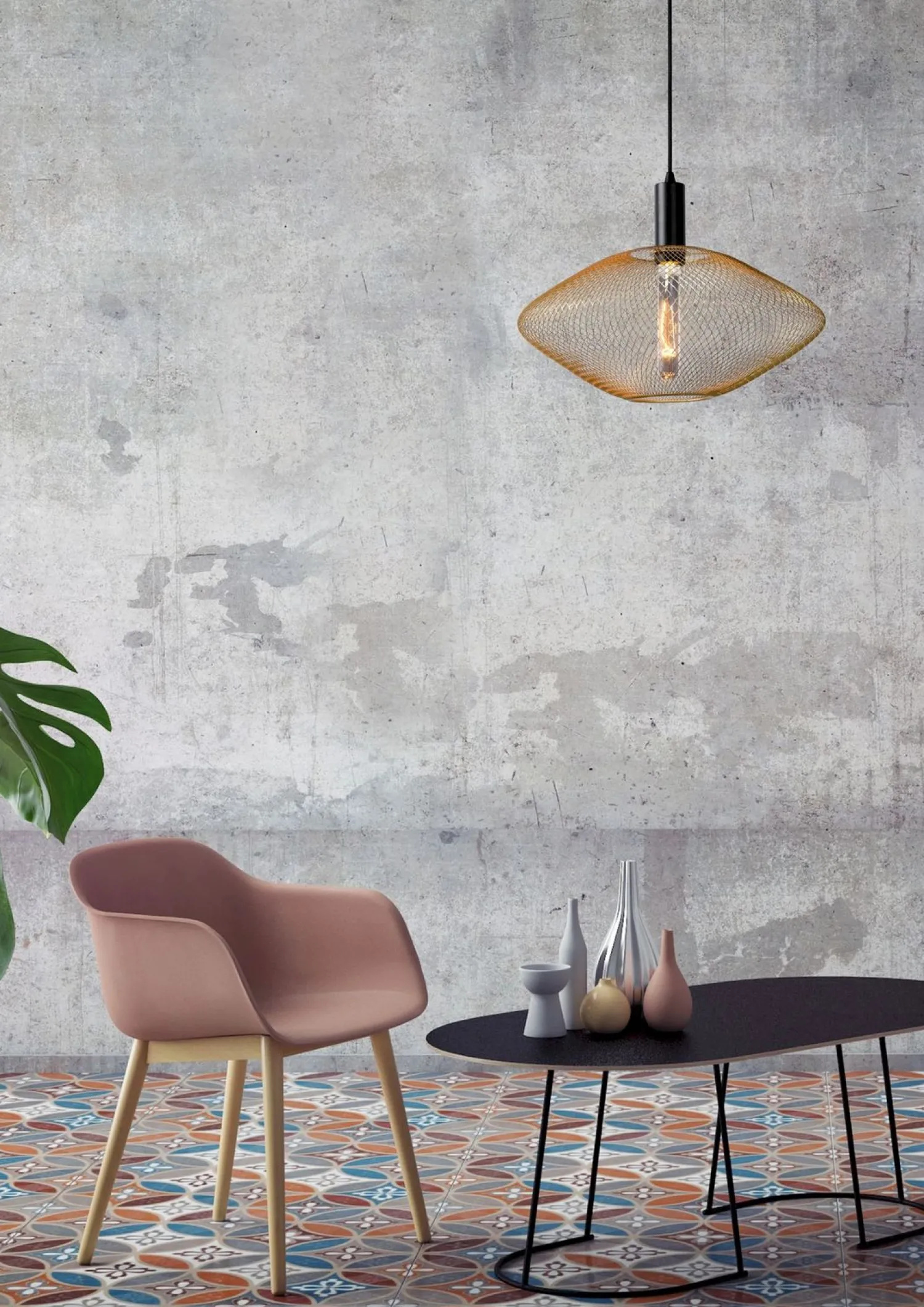 Hanglampen|Hanglampen-Lucide Mesh Ovaal Hanglamp Goud, Zwart
