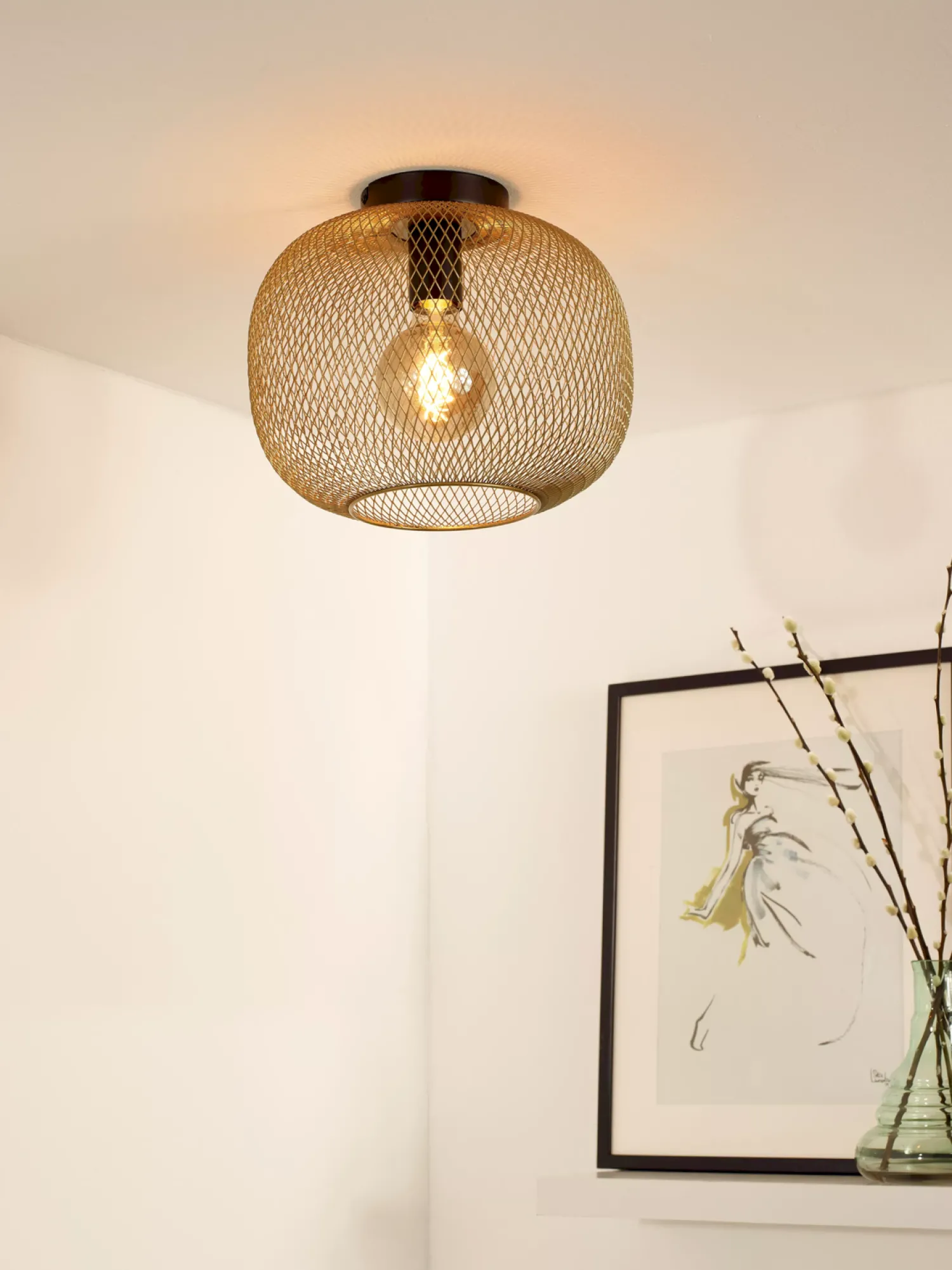 Plafondlampen|Plafondlampen-Lucide Mesh Plafondlamp Goud