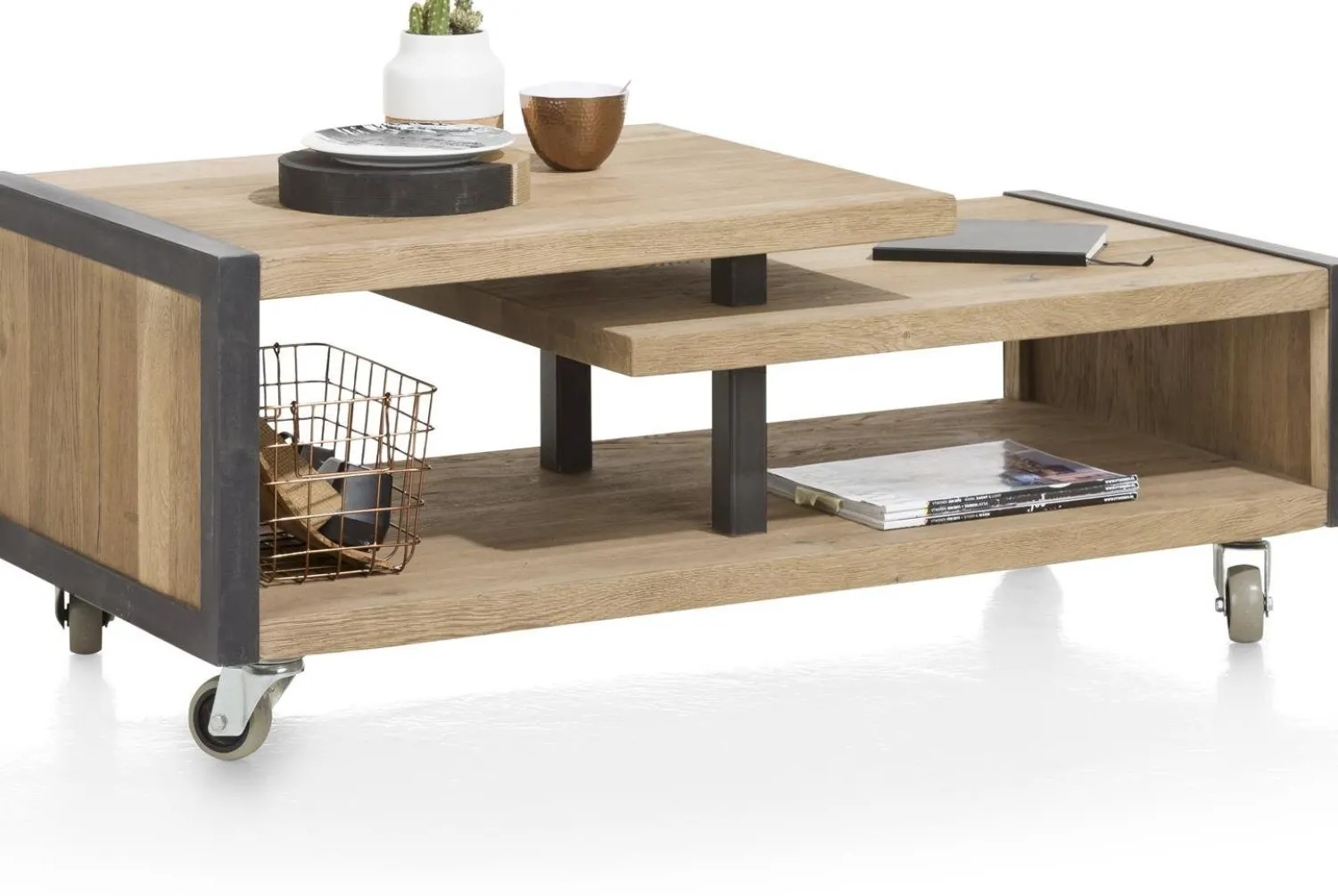 Houten Salontafels-Henders en Hazel Metalo Salontafel Railway Brown