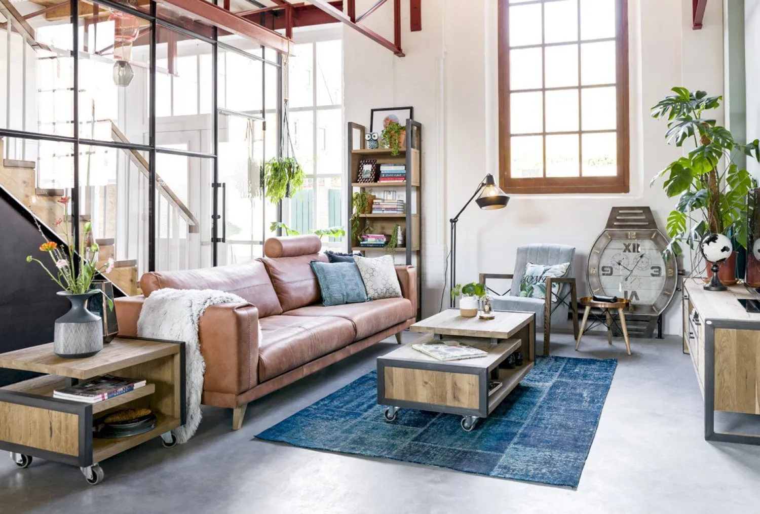 Houten Salontafels-Henders en Hazel Metalo Salontafel Railway Brown