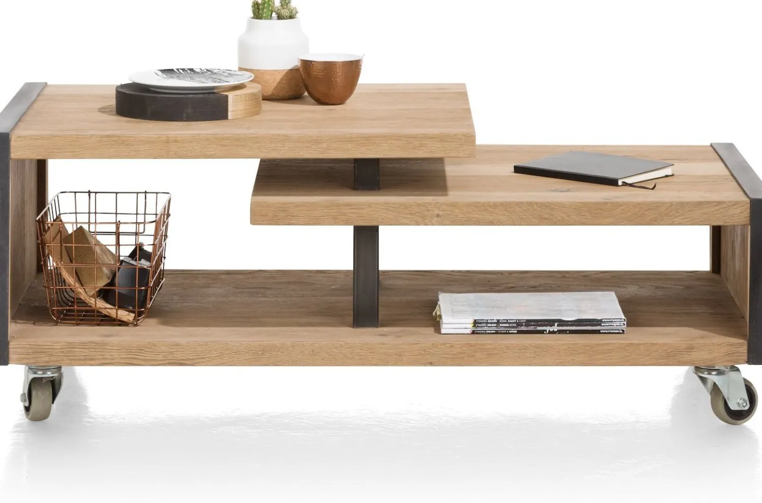 Houten Salontafels-Henders en Hazel Metalo Salontafel Railway Brown