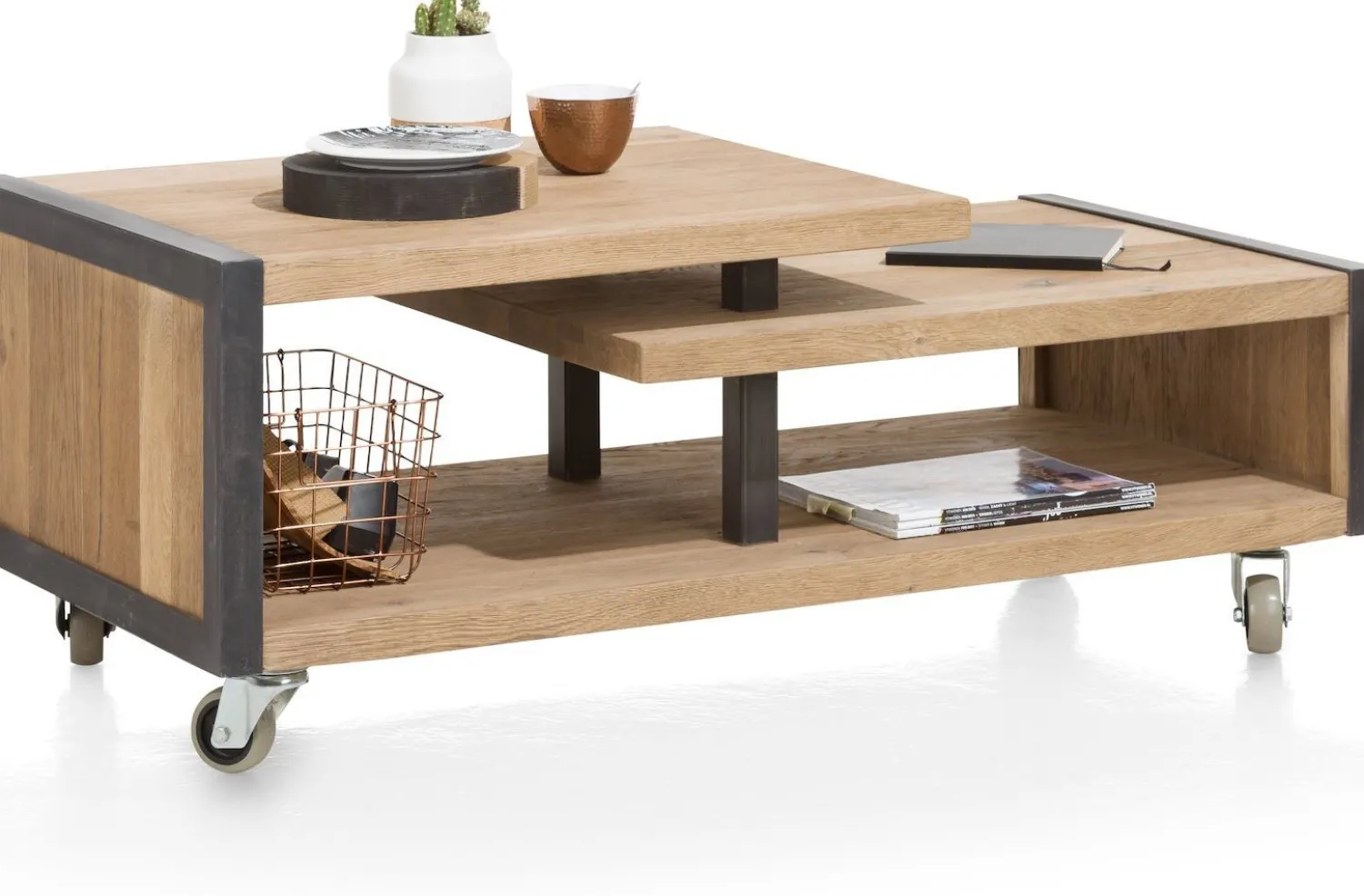 Houten Salontafels-Henders en Hazel Metalo Salontafel Railway Brown