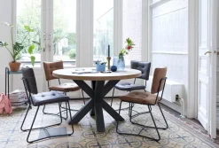Houten Eettafels|Ronde Eettafels-Henders en Hazel Metalox Rond Eettafel Railway Brown