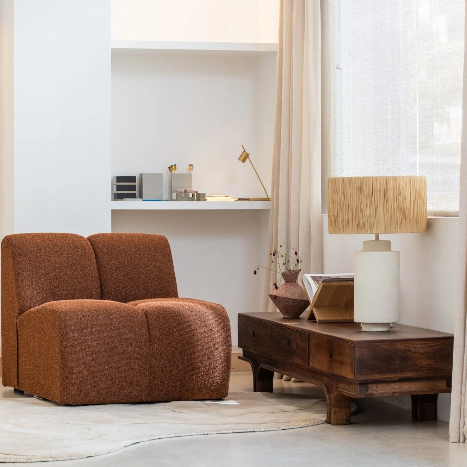 Elementenbanken-WOOOD Mojo Bouclé Elementenbank Rust Brown Melange