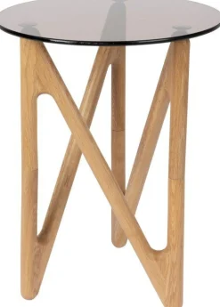 Glazen Bijzettafels|Ronde Bijzettafels-Dutchbone Naia Bijzettafel Walnut