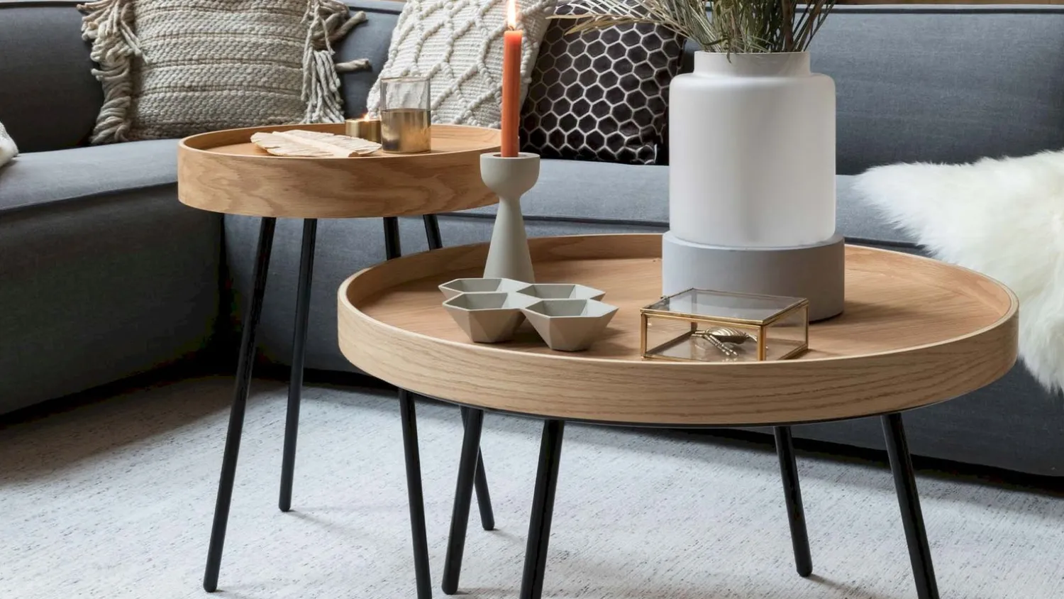 Ronde Bijzettafels-Zuiver Oak Tray Bijzettafel