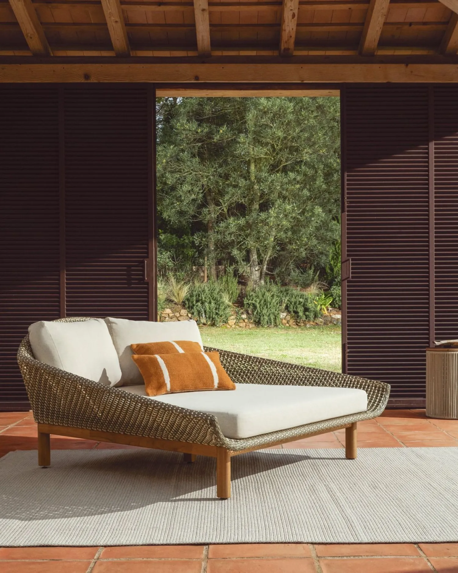 Tuinstoelen-Kave Home Olbia Ligstoel Groen, Beige