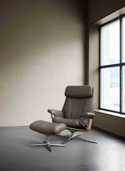 Leren Fauteuils|Draaifauteuils-Stressless Paul Relaxfauteuil + Hocker Chocolate