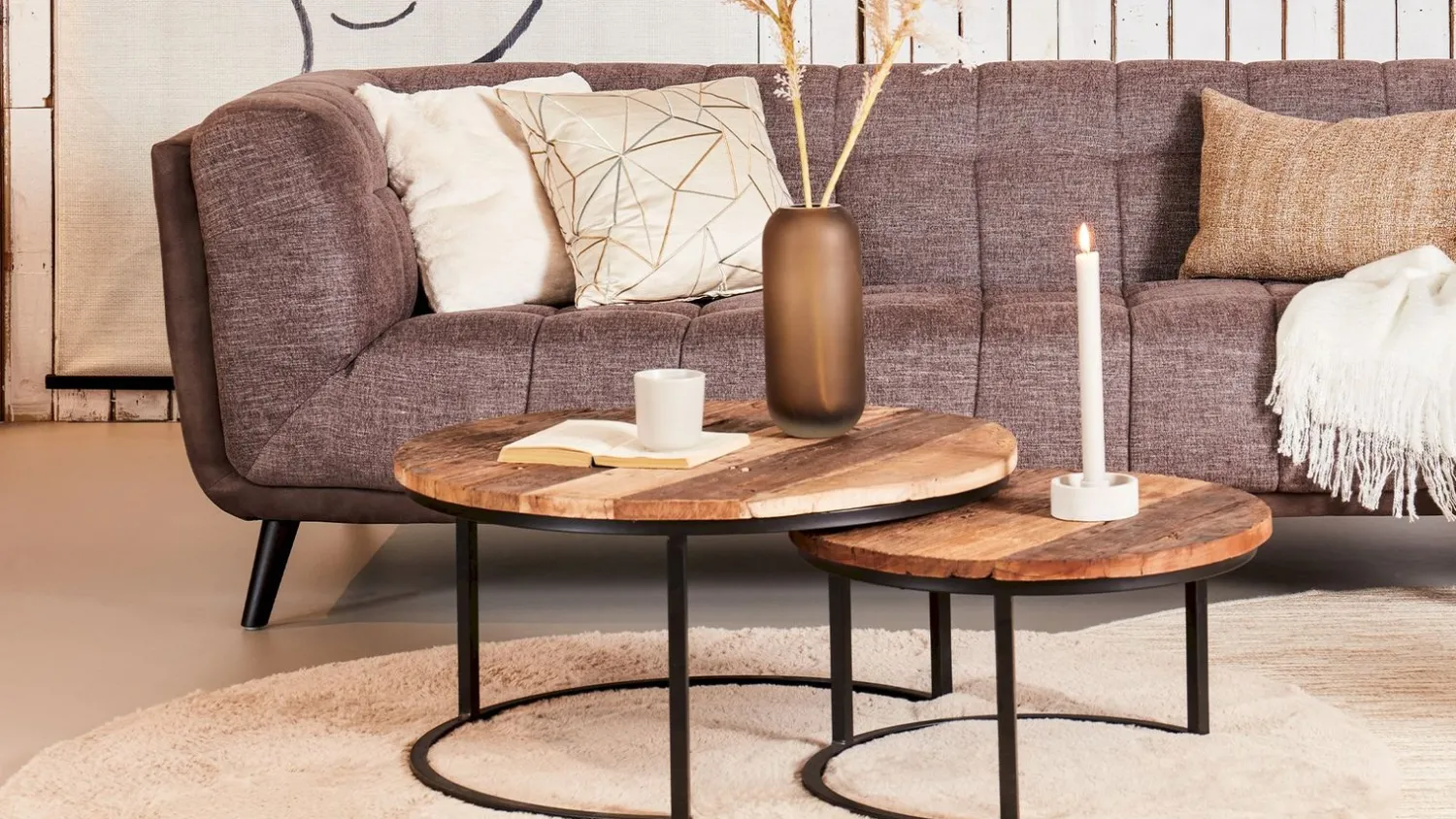 Vloerkleden|Ronde Vloerkleden-Trendhopper Perry Rond Vloerkleed Taupe