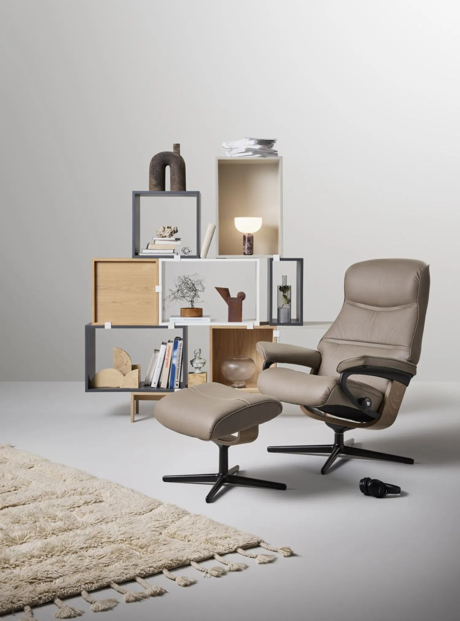Relaxfauteuils-Stressless Philip M Relaxfauteuil + Hocker Greige
