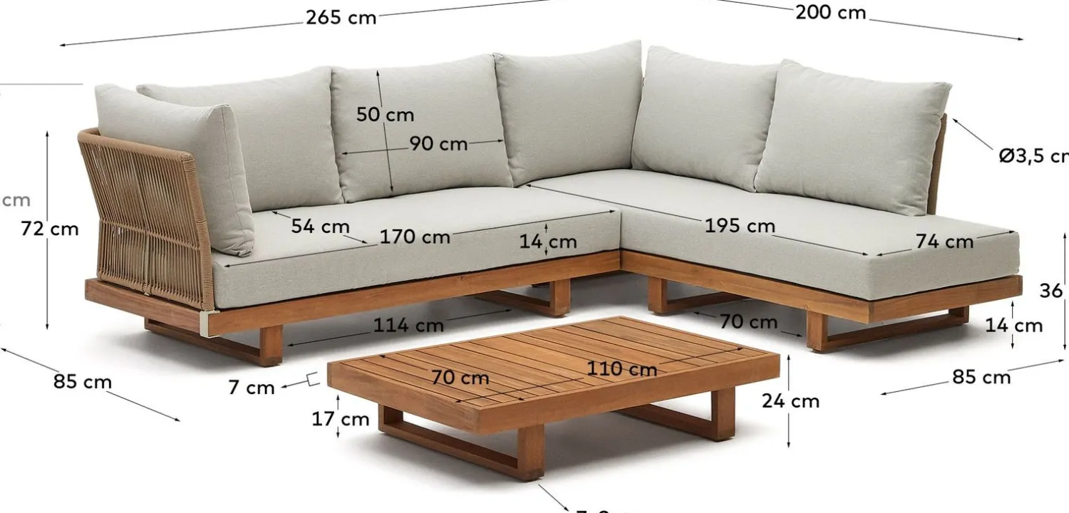 Loungesets-Kave Home Raco Loungeset Bruin, Grijs