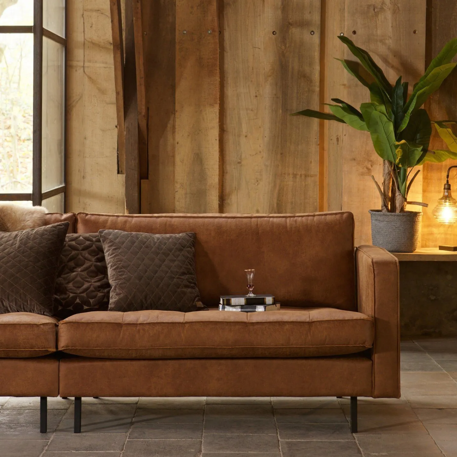 Zitbanken-WOOOD Rodeo Classic 3-Zitsbank cognac