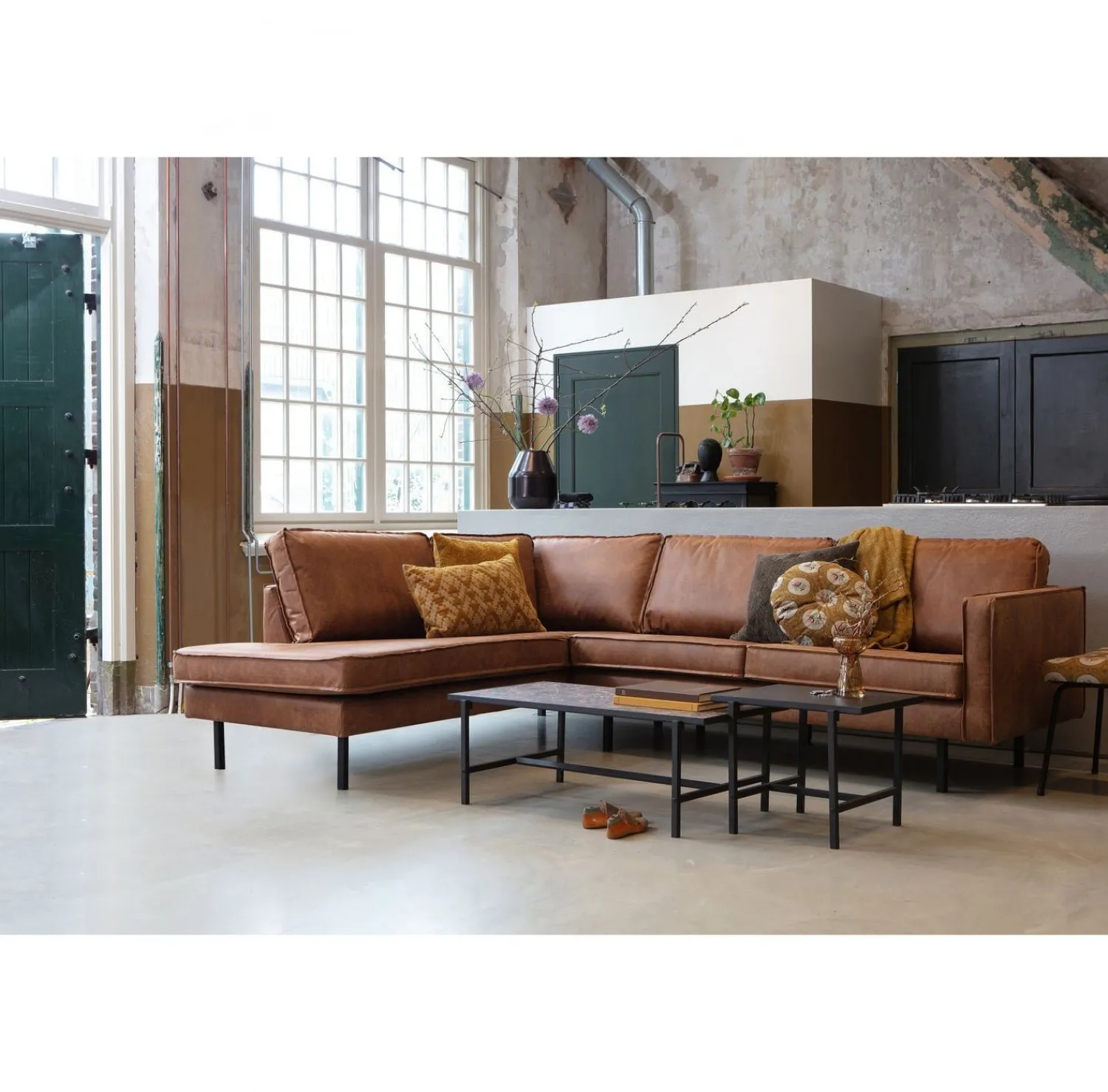Hoekbanken-WOOOD Rodeo Links Hoekbank cognac