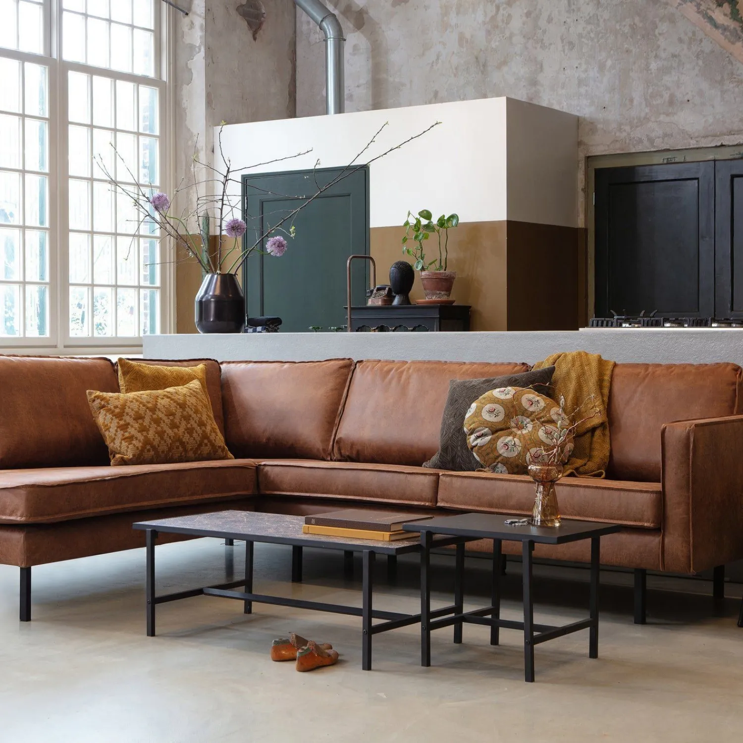 Hoekbanken-WOOOD Rodeo Links Hoekbank cognac