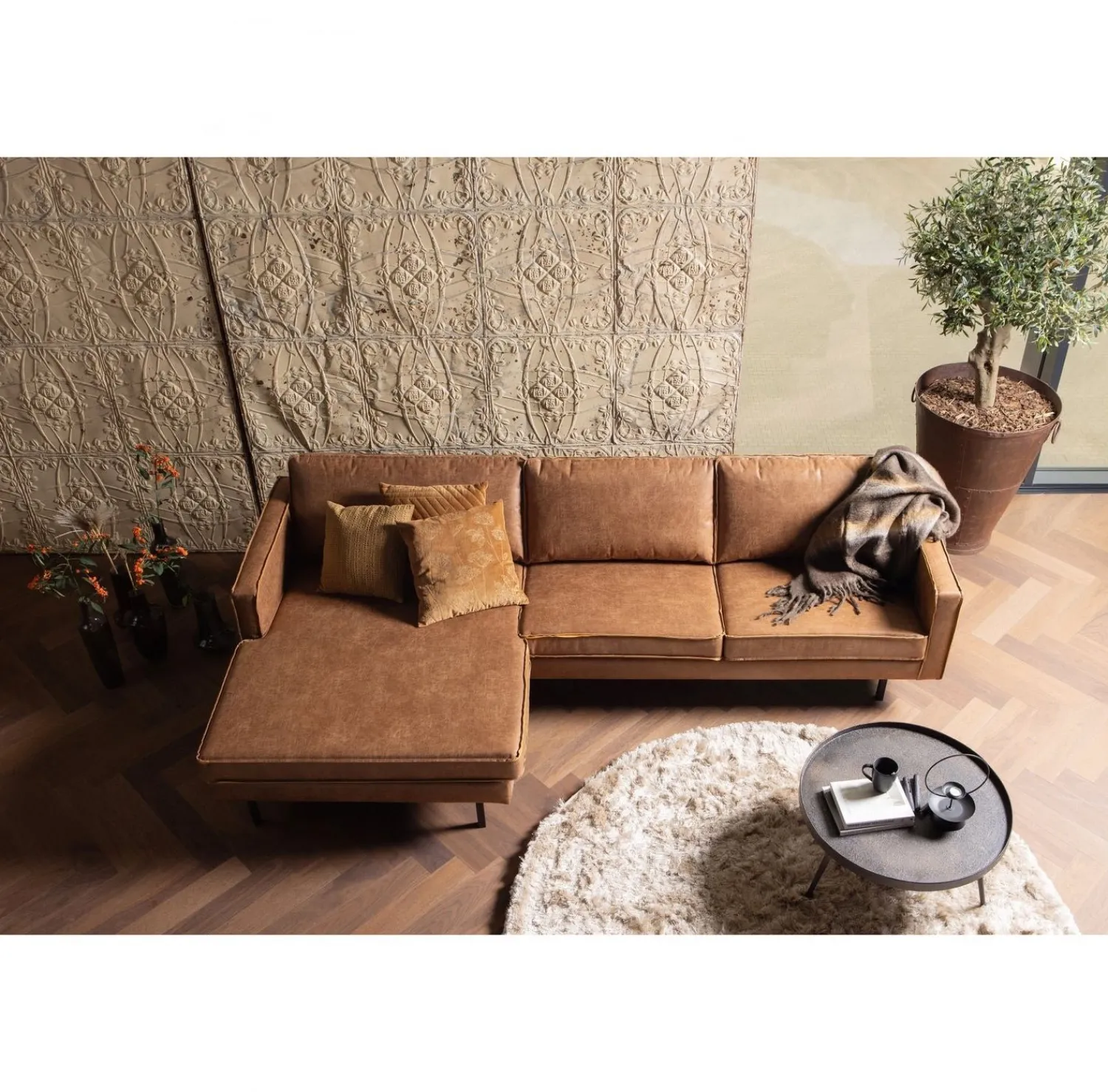 Hoekbanken-WOOOD Rodeo Links Loungebank Cognac