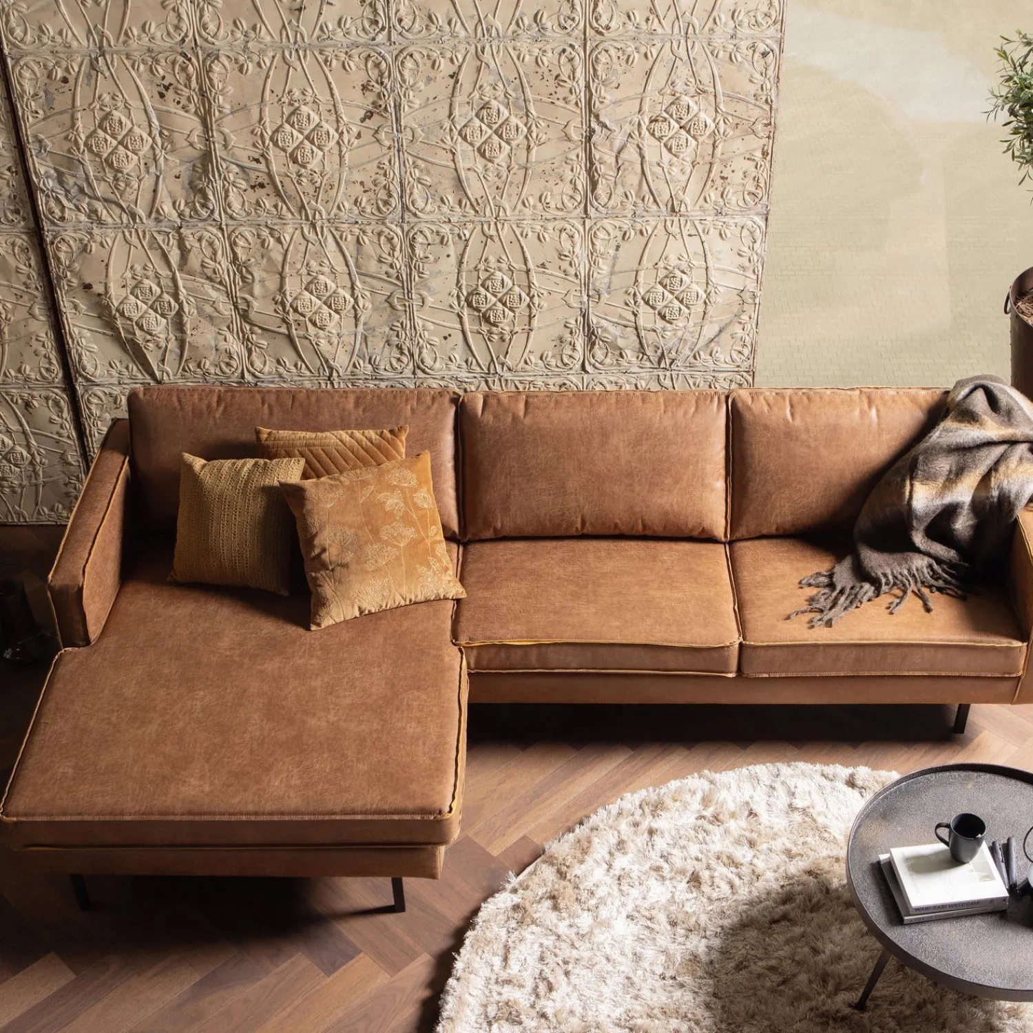 Hoekbanken-WOOOD Rodeo Links Loungebank Cognac