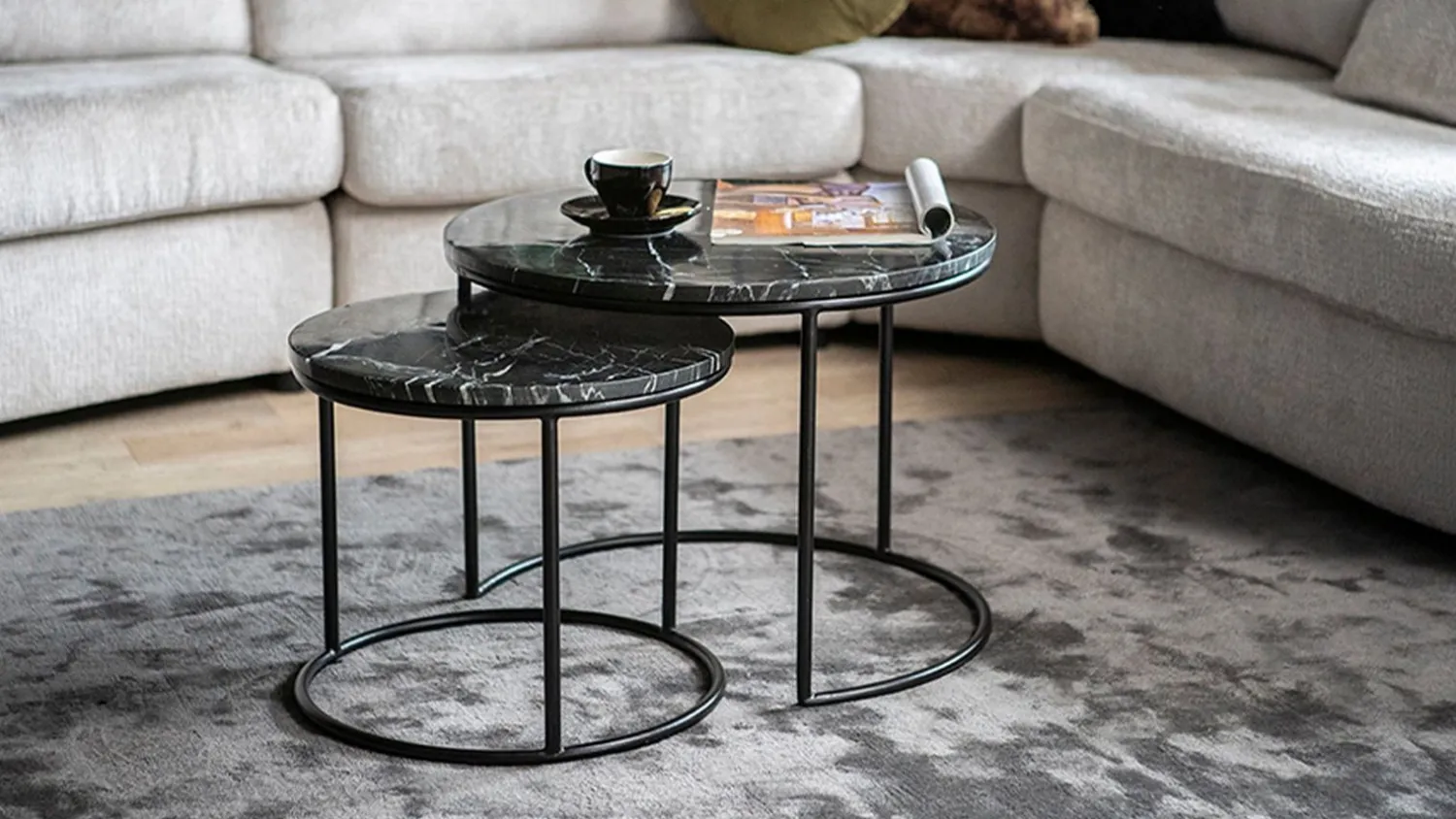 Marmeren Bijzettafels|Ronde Bijzettafels-Feelings Wonen Romeo Bijzettafelset Blauw