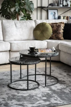 Marmeren Bijzettafels|Ronde Bijzettafels-Feelings Wonen Romeo Bijzettafelset Blauw
