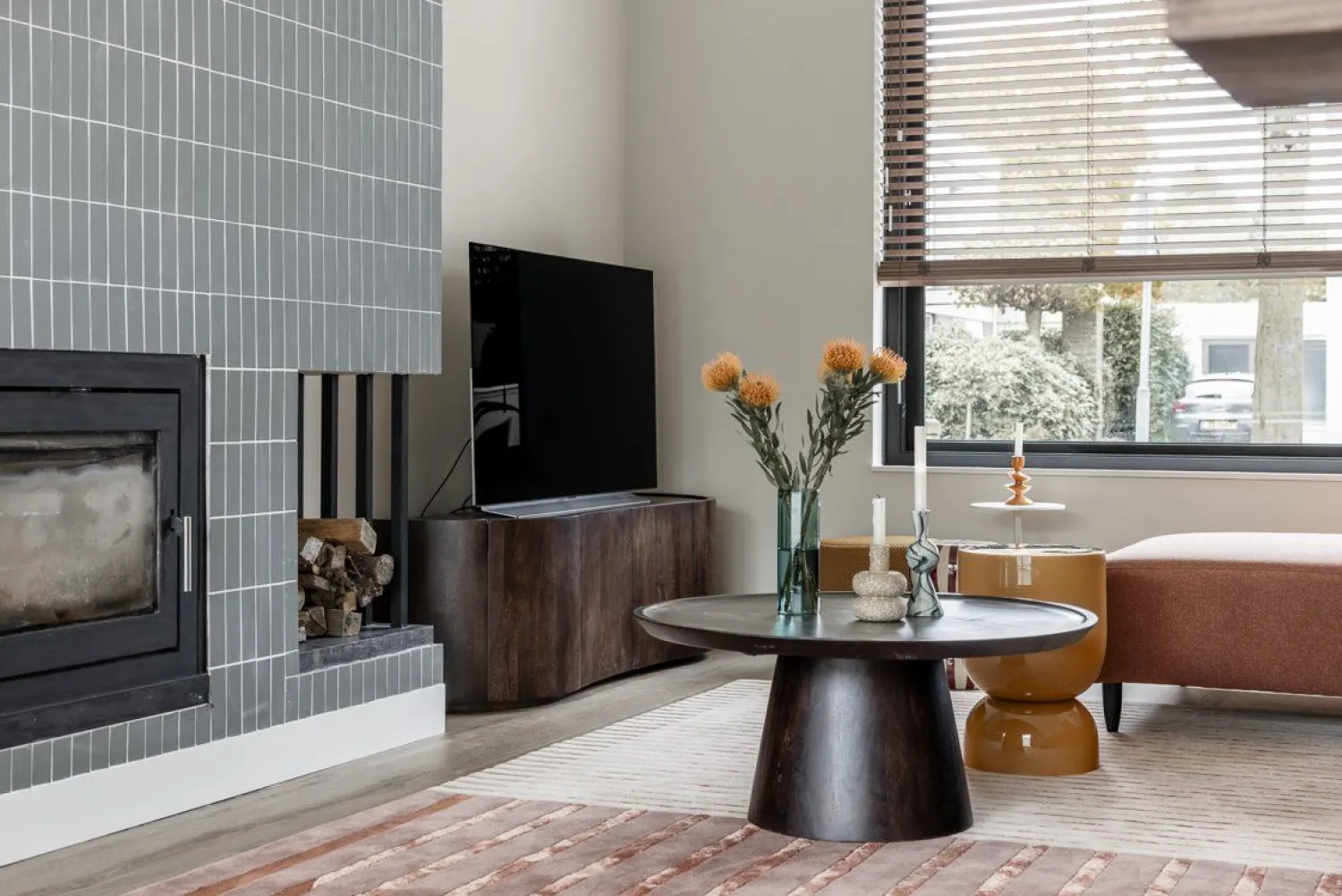 Houten Salontafels|Ronde Salontafels-Eleonora Ron M Salontafel Bruin