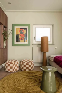Vloerkleden|Wollen Vloerkleden-HKLIVING Round Woolen Rug Seaweed Vloerkleed Green