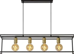 Industriële Hanglampen|Industriële Hanglampen-Lucide Ruben Hanglamp Zwart, Goud