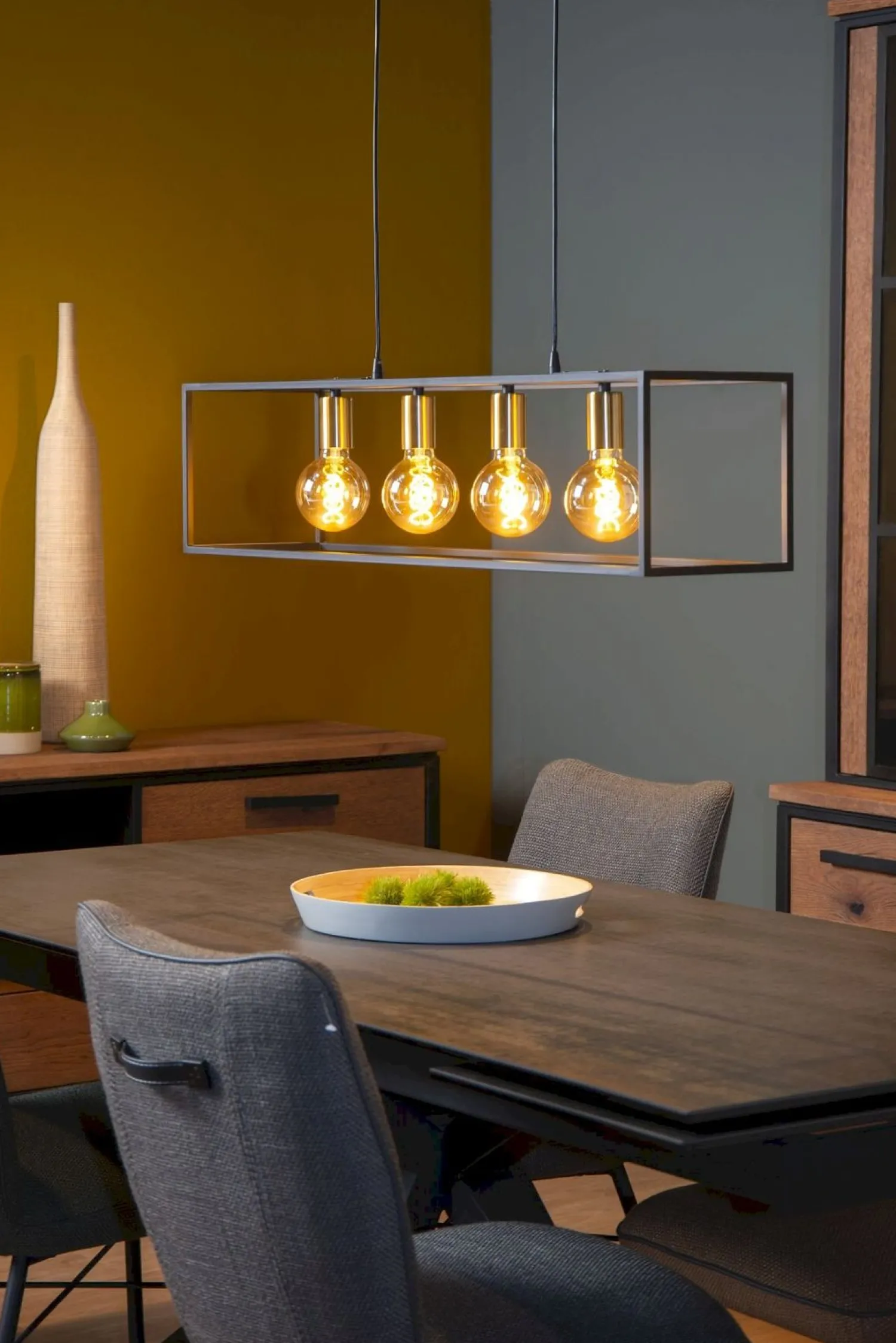 Industriële Hanglampen|Industriële Hanglampen-Lucide Ruben Hanglamp Zwart, Goud