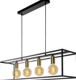 Industriële Hanglampen|Industriële Hanglampen-Lucide Ruben Hanglamp Zwart, Goud