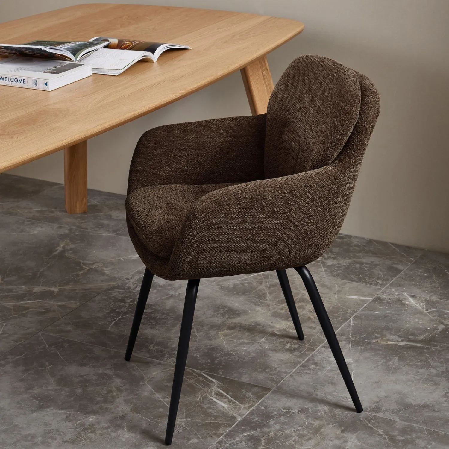 Eetkamerstoelen Met Armleuning-WOOOD Runa Eetkamerstoel Warm Brown