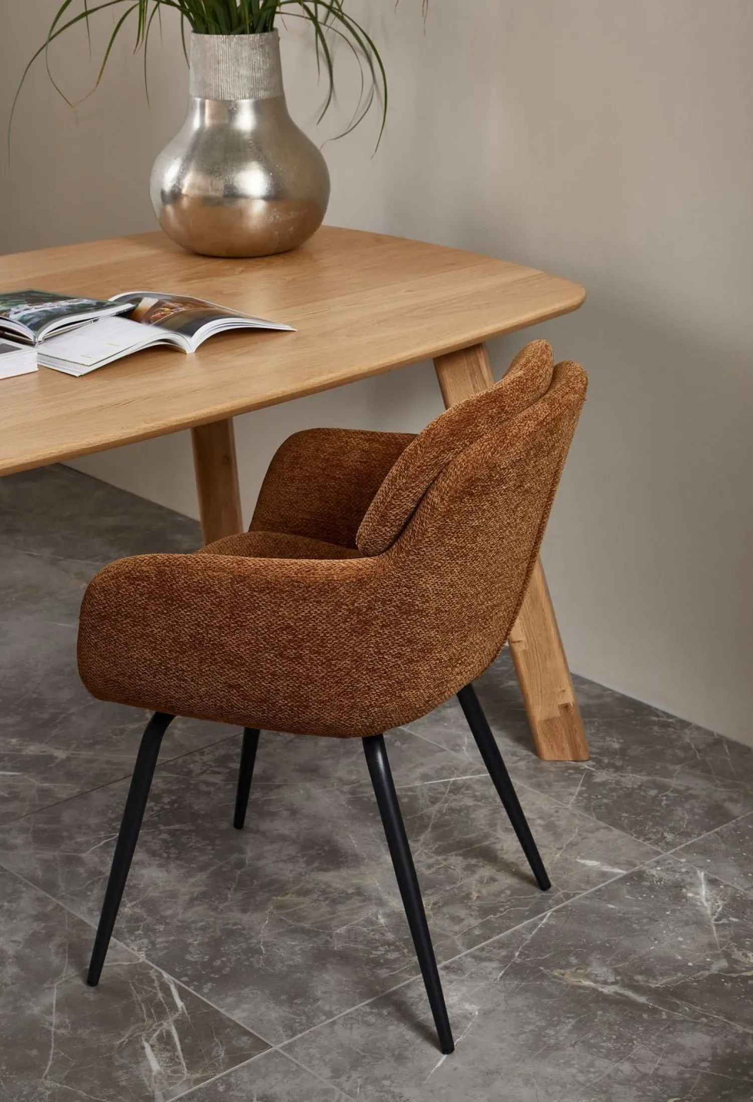 Eetkamerstoelen Met Armleuning-WOOOD Runa Eetkamerstoel Caramel Brown, Yellow