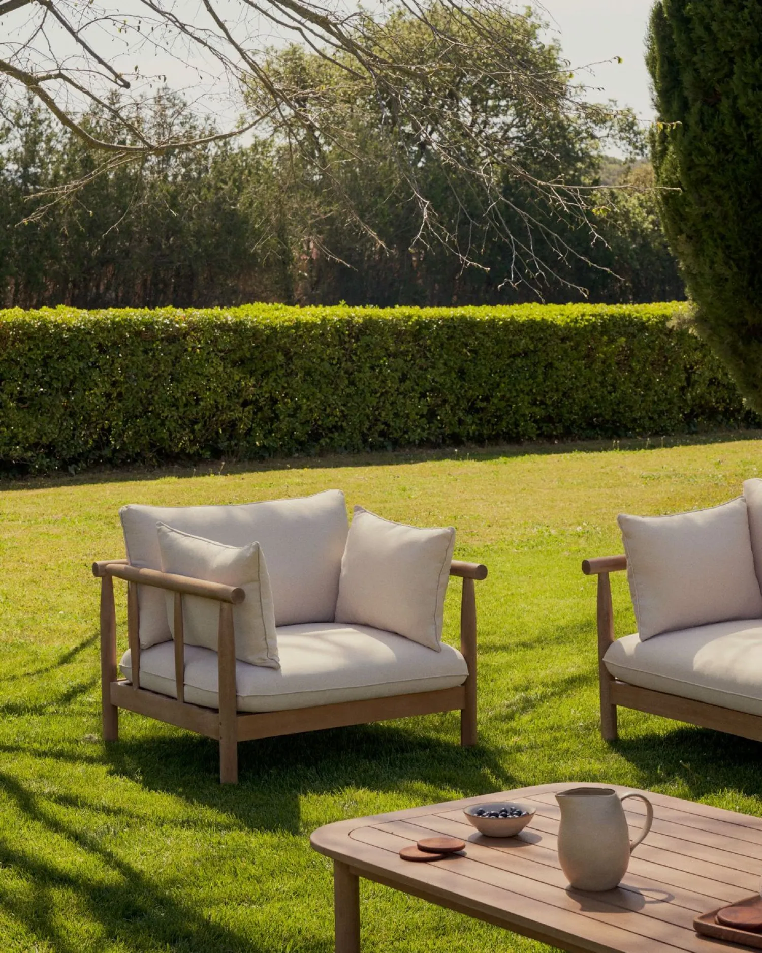 Tuinstoelen-Kave Home Sacova Outdoor Fauteuil Naturel, Beige