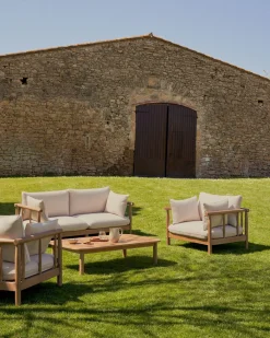 Tuinstoelen-Kave Home Sacova Outdoor Fauteuil Naturel, Beige