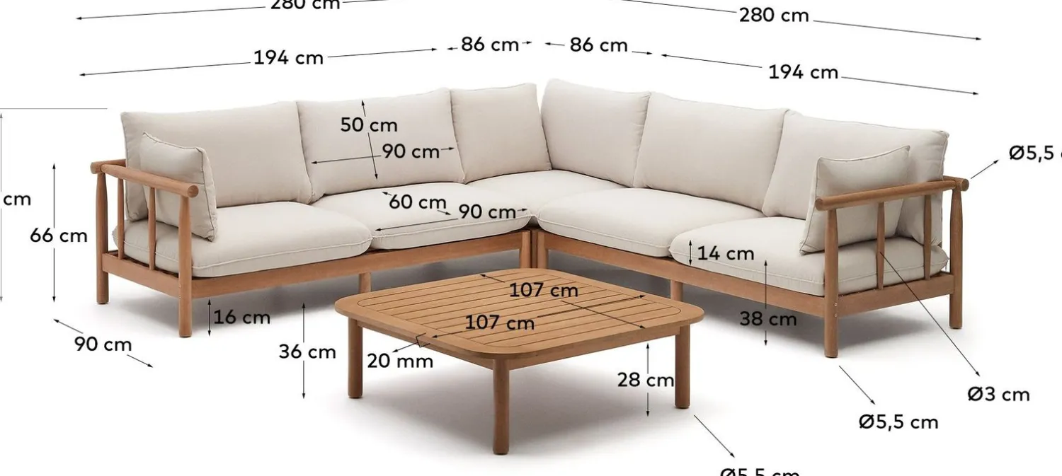 Loungesets-Kave Home Sacova Outdoor Loungeset Naturel, Beige