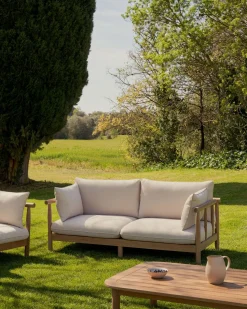 Tuinbanken|Zitbanken-Kave Home Sacova Outdoor 2-Zitsbank Naturel, Beige