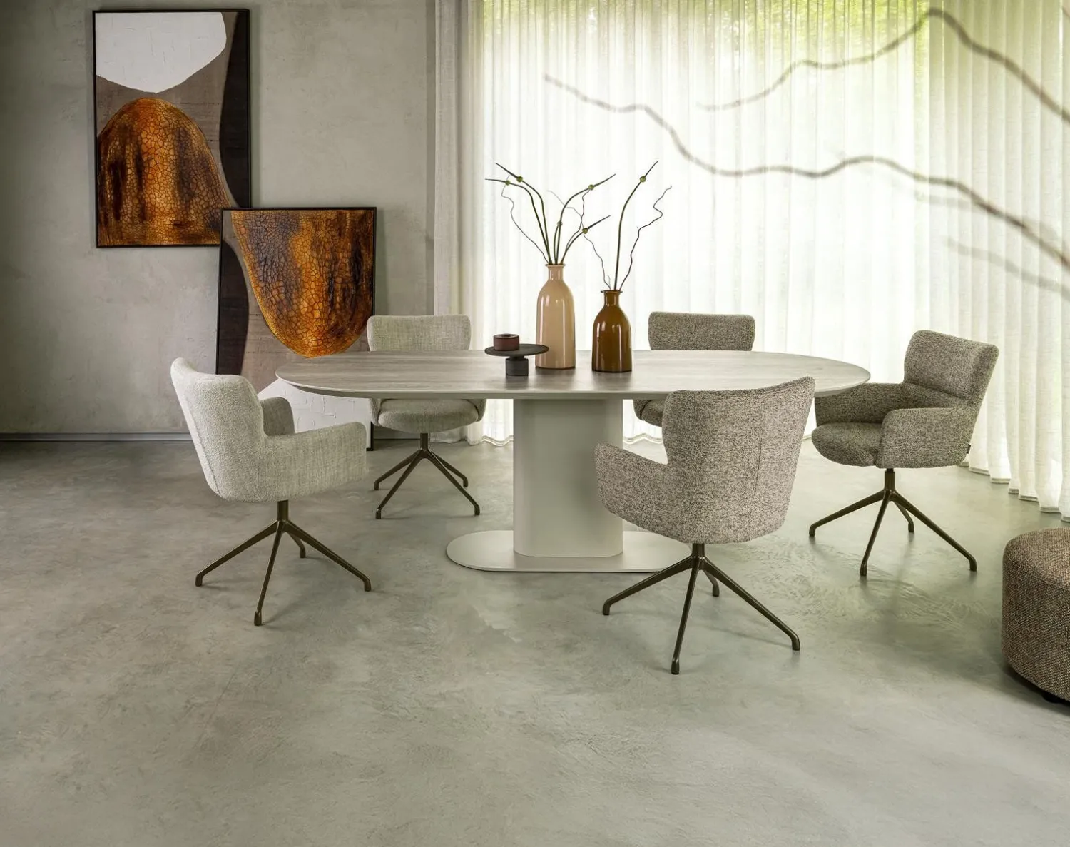 Eetkamerstoelen Met Armleuning-XOOON Sage Draaibaar Eetkamerstoel Cream
