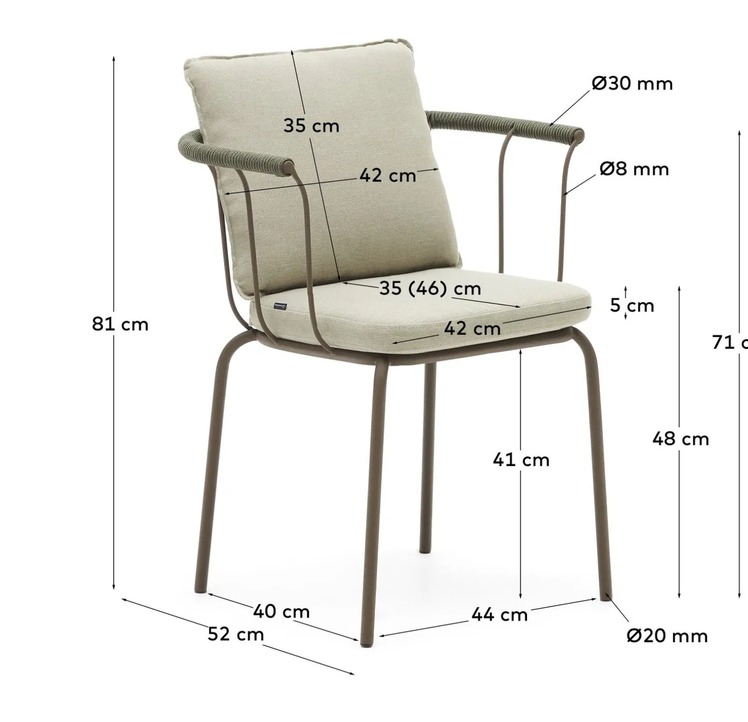 Tuinstoelen-Kave Home Salguer Tuinstoel Groen, Naturel