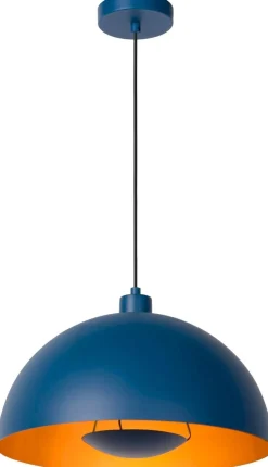 Hanglampen|Hanglampen-Lucide Siemon Hanglamp Blauw, Goud