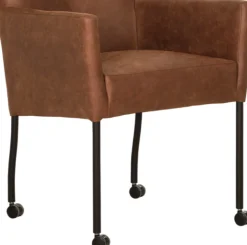 Eetkamerstoelen Met Wieltjes|Eetkamerstoelen Met Armleuning-Eijerkamp Collectie Silke Armstoel Cognac