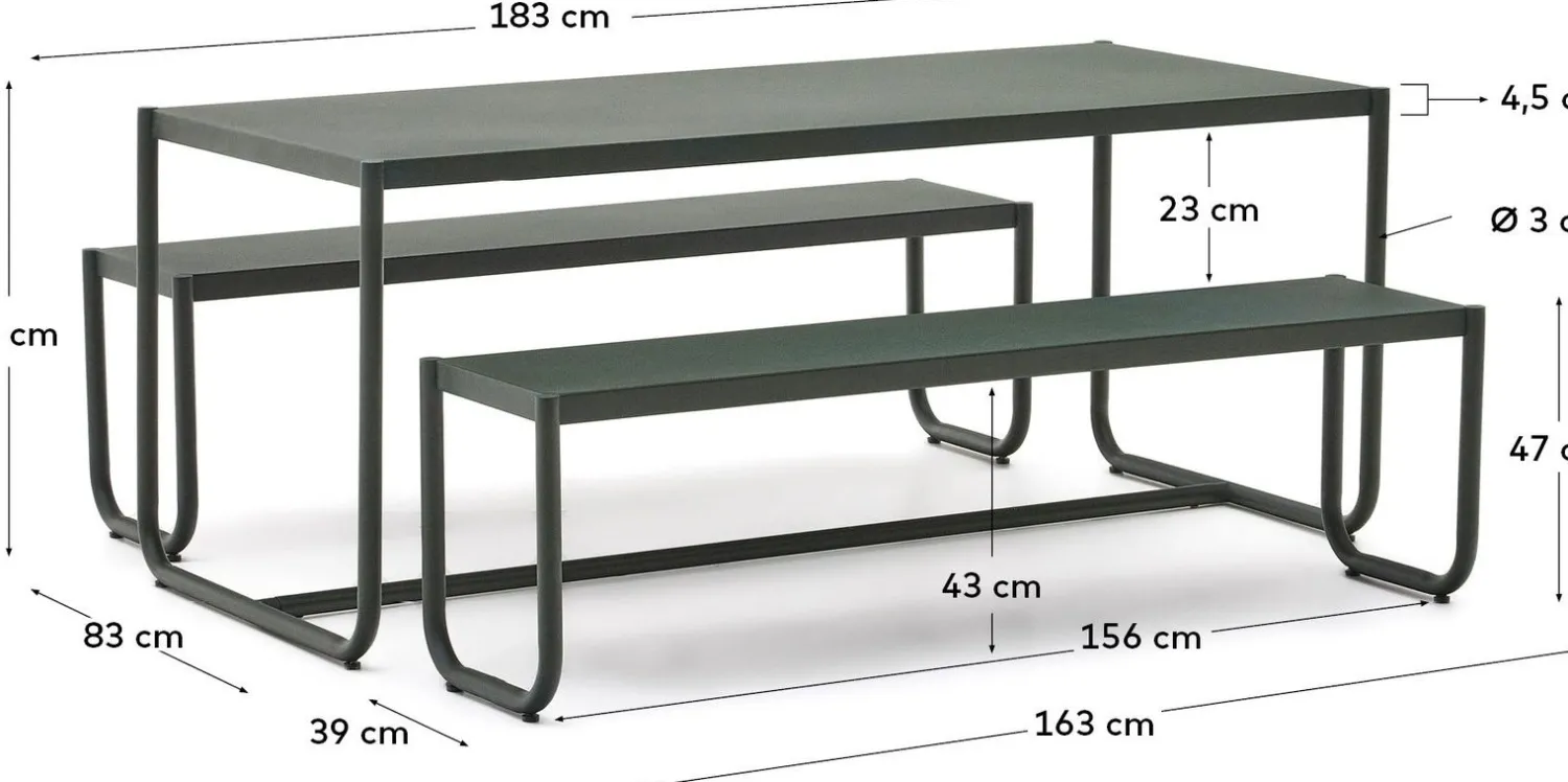 Tuintafels-Kave Home Sotil Outdoor Tuintafel + Bankje Groen