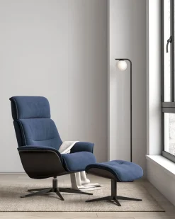 Leren Fauteuils|Draaifauteuils-Stressless Spider Fauteuil + Hocker Black