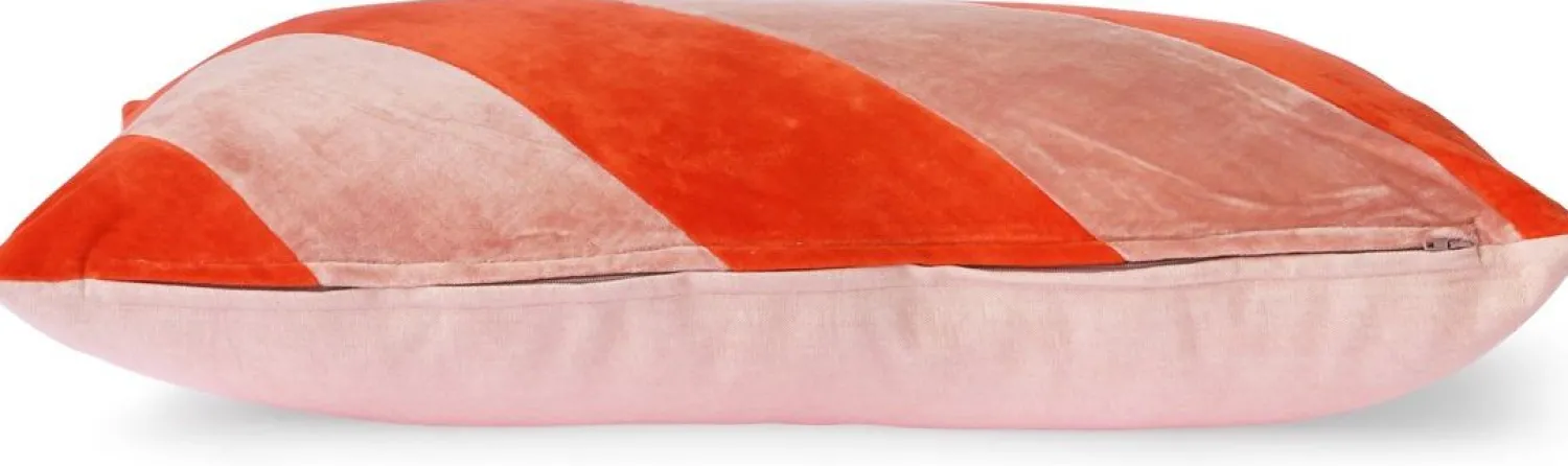 Sierkussens & Plaids-HKLIVING Striped Velvet Koraal Sierkussen Rood, Roze