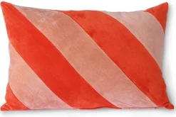 Sierkussens & Plaids-HKLIVING Striped Velvet Koraal Sierkussen Rood, Roze
