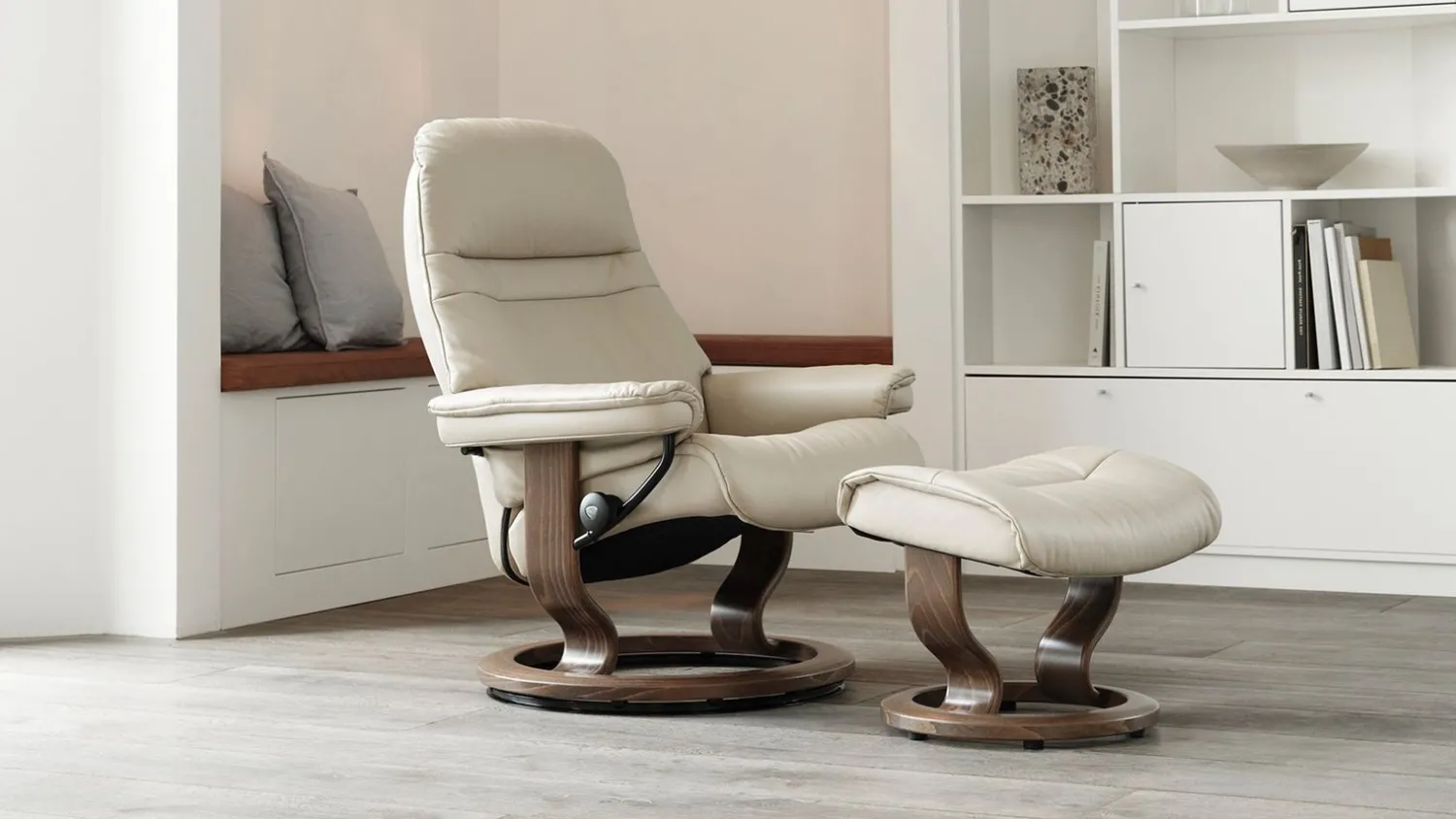 Leren Fauteuils|Design Fauteuils-Stressless Sunrise Relaxfauteuil Grijs